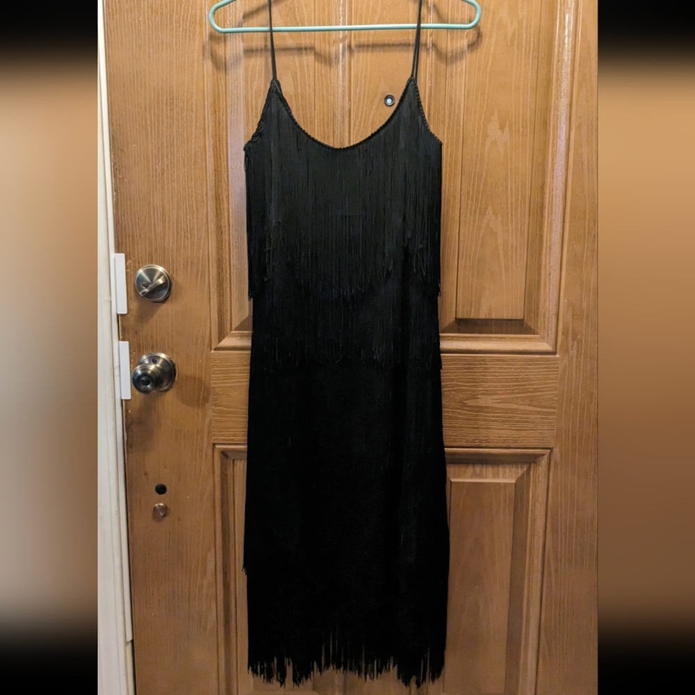 Handmade Black Flapper Dress with Fringe